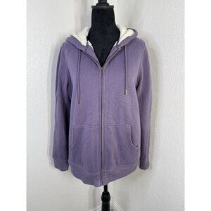 L.L.Bean Womens Purple Sherpa-Lined Hoodie Jacket M Cotton/Polyester